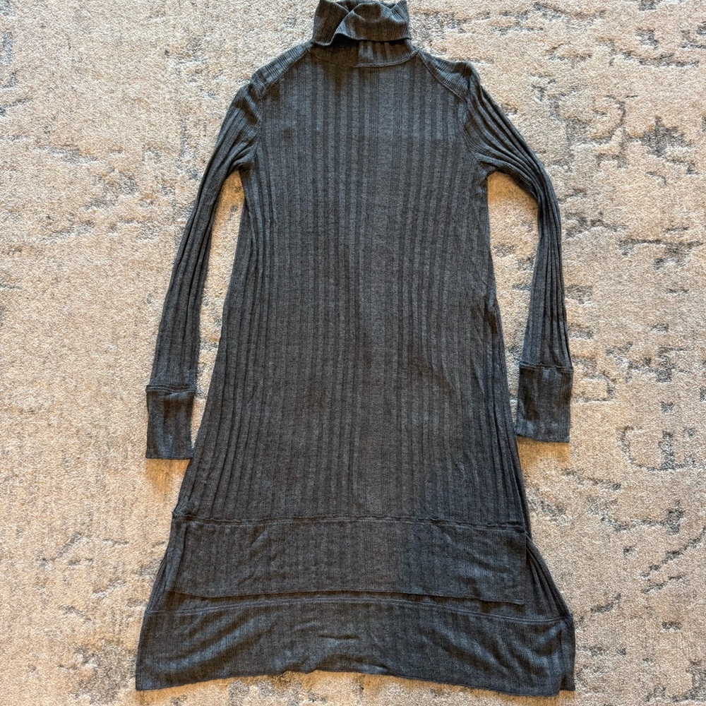 Free People Gray Ribbed Turtleneck Long Sweater